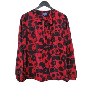 Pendleton Women's Long Sleeve Blouse Floral Tie Neck Size 12